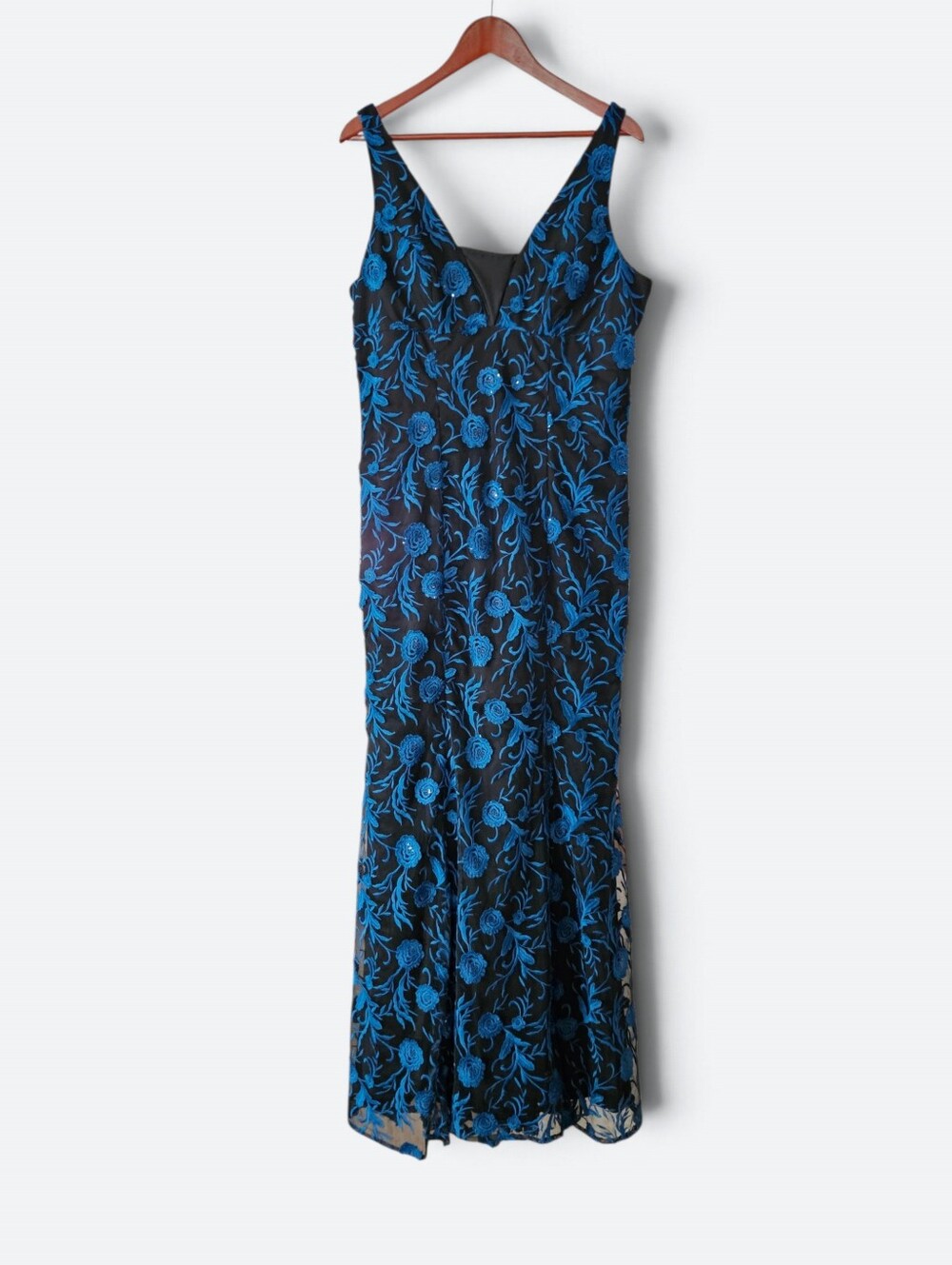 Carmen Marc Valvo Infusion Embroidered Overlay Full Length Column Gown Dress 14